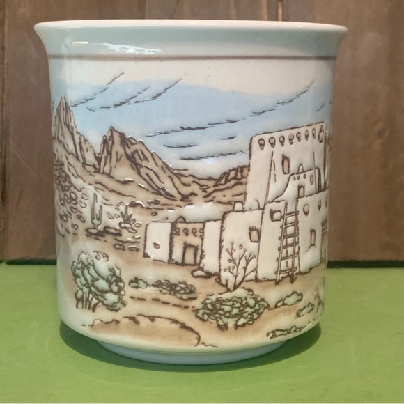 Otagiri Japan Coffee Tea Mug Pueblo Adobo Southwest Fiji Graphics Embossed Cup - Picture 2 of 7